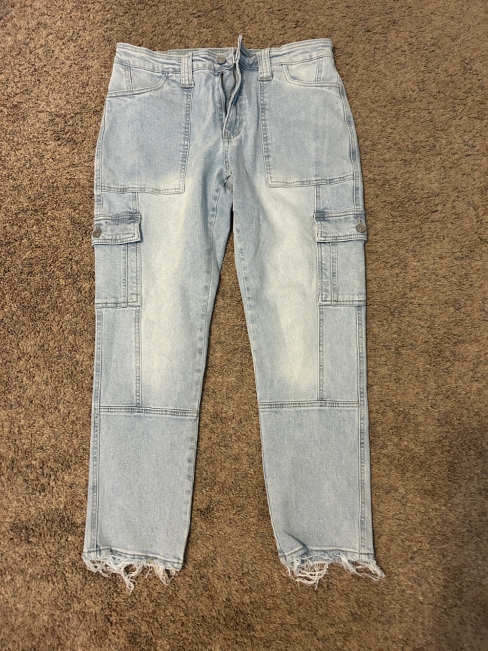 KanCan Light Wash Straight Leg Cargo Jeans